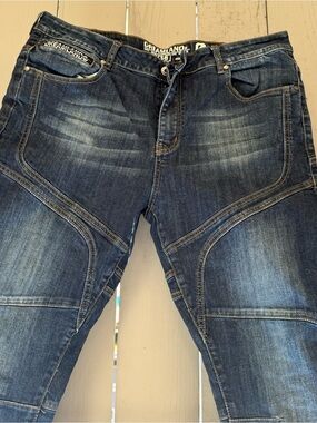 Men's Moto Jeans in Washed Dark Blue by Dreamland - 38x32